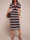 Striped Polo Collar Midi Dress - Your Second Look
