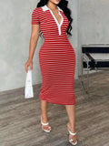 Striped Polo Collar Midi Dress - Your Second Look