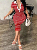 Striped Polo Collar Midi Dress - Your Second Look