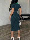 Striped Polo Collar Midi Dress - Your Second Look