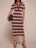 Striped Polo Collar Midi Dress - Your Second Look