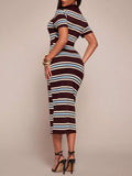 Striped Polo Collar Midi Dress - Your Second Look