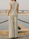 Striped Sleeveless V - Neck Top and Pants Two - Piece Set - Your Second Look