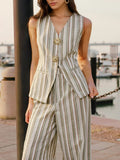 Striped Sleeveless V - Neck Top and Pants Two - Piece Set - Your Second Look