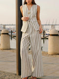 Striped Sleeveless V - Neck Top and Pants Two - Piece Set - Your Second Look