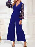 Surplice Embroidered Long Sleeve Wide Leg Jumpsuit - Your Second Look