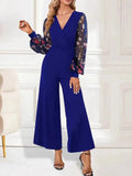Surplice Embroidered Long Sleeve Wide Leg Jumpsuit - Your Second Look
