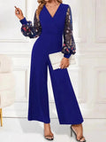 Surplice Embroidered Long Sleeve Wide Leg Jumpsuit - Your Second Look