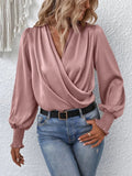 Surplice Smocked Lantern Sleeve Blouse - Your Second Look