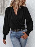 Surplice Smocked Lantern Sleeve Blouse - Your Second Look