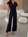 Surplice Wide Leg Belted Jumpsuit - Your Second Look