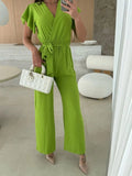 Surplice Wide Leg Belted Jumpsuit - Your Second Look