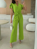 Surplice Wide Leg Belted Jumpsuit - Your Second Look