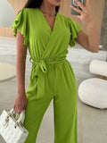 Surplice Wide Leg Belted Jumpsuit - Your Second Look