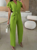 Surplice Wide Leg Belted Jumpsuit - Your Second Look
