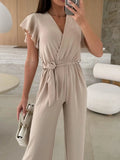 Surplice Wide Leg Belted Jumpsuit - Your Second Look