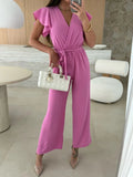 Surplice Wide Leg Belted Jumpsuit - Your Second Look