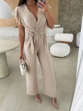 Surplice Wide Leg Belted Jumpsuit - Your Second Look