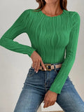 Textured Round Neck Long Sleeve Top - Your Second Look