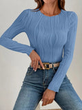 Textured Round Neck Long Sleeve Top - Your Second Look