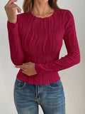 Textured Round Neck Long Sleeve Top - Your Second Look