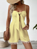 Tie - Front Textured Romper with Tassel Hem - Your Second Look