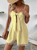 Tie - Front Textured Romper with Tassel Hem - Your Second Look