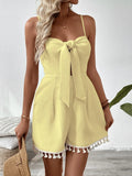 Tie - Front Textured Romper with Tassel Hem - Your Second Look