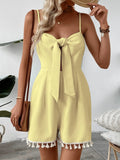 Tie - Front Textured Romper with Tassel Hem - Your Second Look