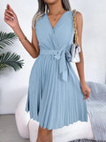 Tied Surplice Sleeveless Pleated Dress - Your Second Look