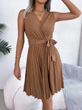 Tied Surplice Sleeveless Pleated Dress - Your Second Look