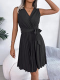 Tied Surplice Sleeveless Pleated Dress - Your Second Look