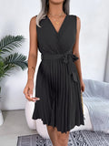 Tied Surplice Sleeveless Pleated Dress - Your Second Look