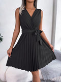 Tied Surplice Sleeveless Pleated Dress - Your Second Look