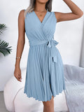 Tied Surplice Sleeveless Pleated Dress - Your Second Look