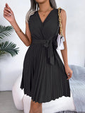 Tied Surplice Sleeveless Pleated Dress - Your Second Look
