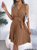 Tied Surplice Sleeveless Pleated Dress - Your Second Look