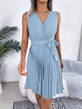 Tied Surplice Sleeveless Pleated Dress - Your Second Look