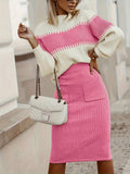 Two - Tone Ribbed Knit Top and Skirt Sweater Set - Your Second Look