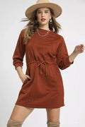 Umgee Drawstring Cable Knit Mini Dress with Pockets - Your Second Look
