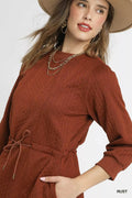 Umgee Drawstring Cable Knit Mini Dress with Pockets - Your Second Look