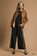 Umgee Front Pleated Wide - Leg Pants with Contrast Trim - Your Second Look
