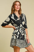 Umgee Full Size Floral Print Notched Tie Waist Mini Dress Plus Size - Your Second Look