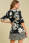 Umgee Full Size Floral Print Notched Tie Waist Mini Dress Plus Size - Your Second Look