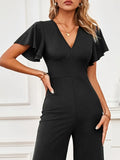 V - Neck Flutter Sleeve Jumpsuit - Your Second Look
