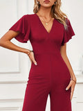 V - Neck Flutter Sleeve Jumpsuit - Your Second Look