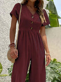 V - Neck Short Sleeve Wide Leg Jumpsuit - Your Second Look
