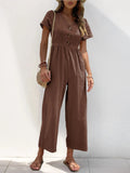 V - Neck Short Sleeve Wide Leg Jumpsuit - Your Second Look