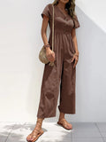 V - Neck Short Sleeve Wide Leg Jumpsuit - Your Second Look