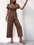 V - Neck Short Sleeve Wide Leg Jumpsuit - Your Second Look